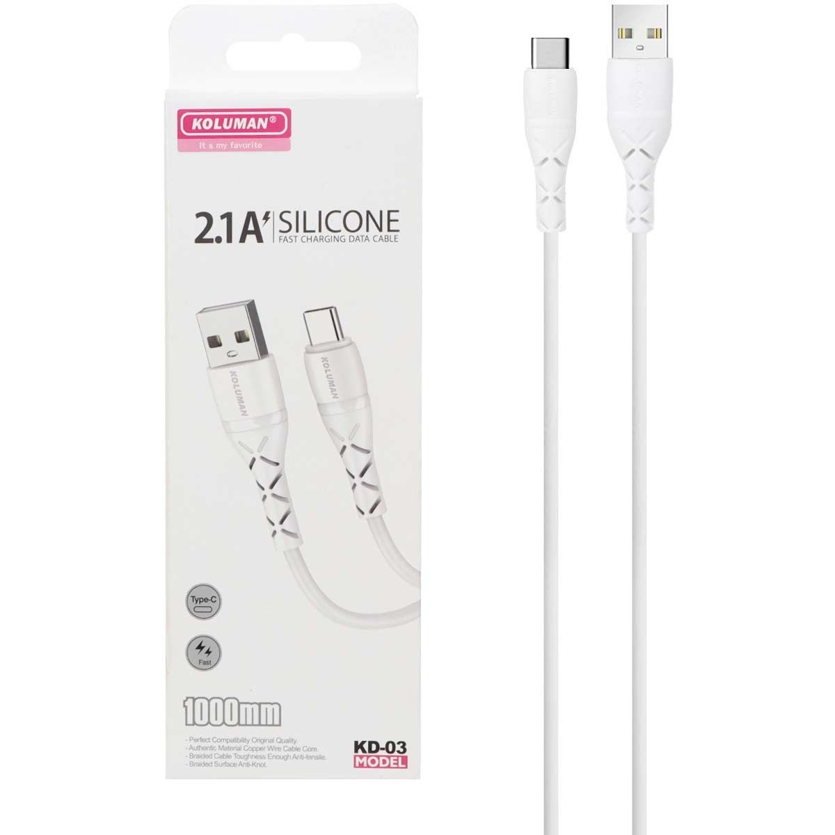 کابل تبدیل USB به USB-C کلومن مدل KD-03 طول 1 متر