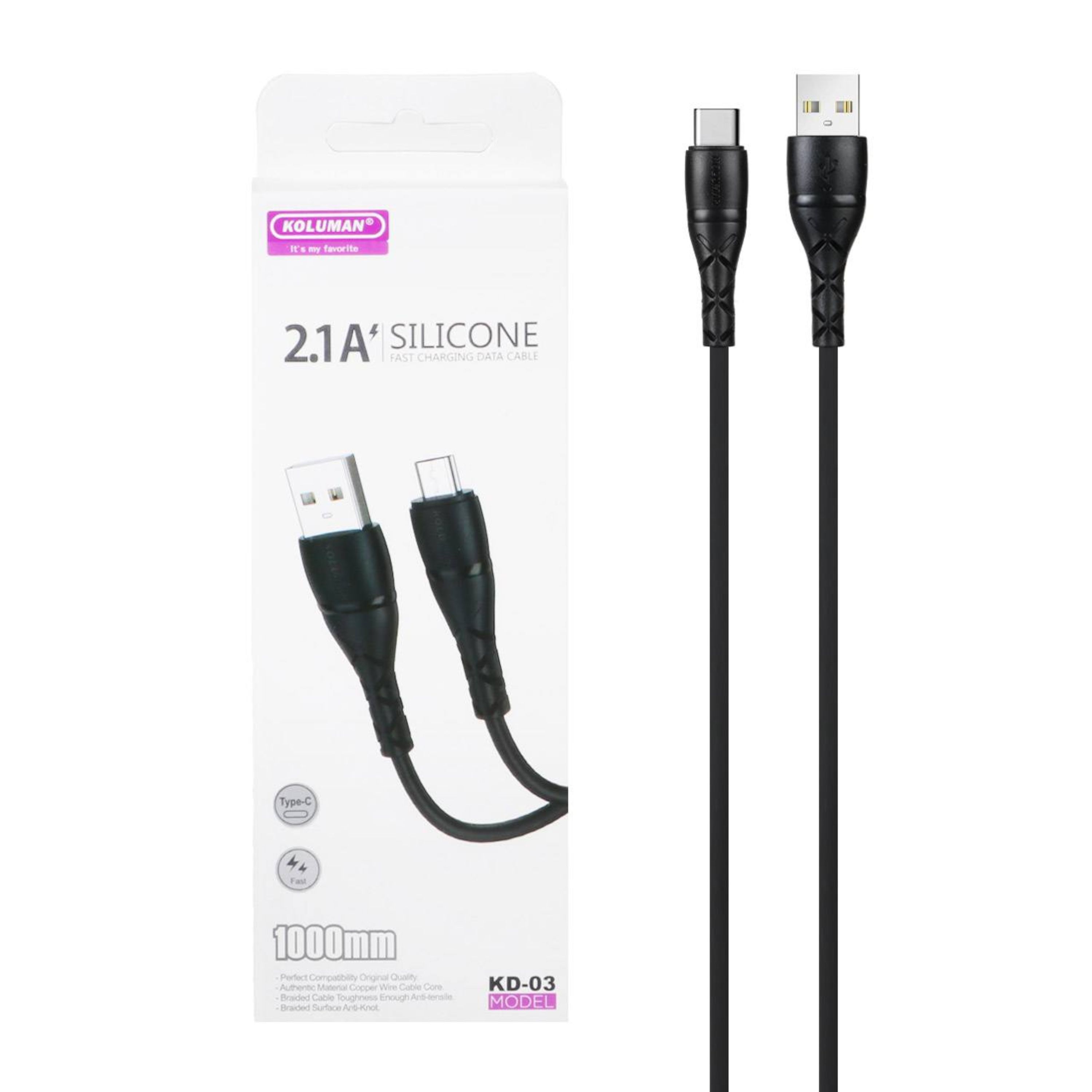 کابل تبدیل USB به USB-C کلومن مدل KD-03 طول 1 متر