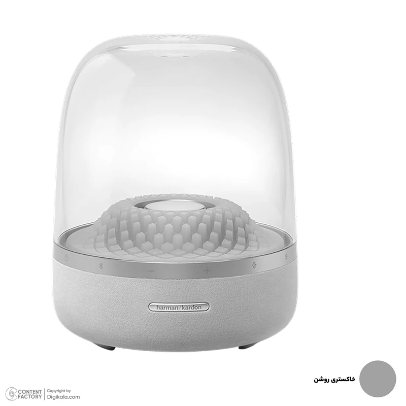 اسپیکر بلوتوثی هارمن کاردن مدل Aura Studio 4، نسخه بلوتوث 4.2، منبع انرژی برق، همراه با کابل برق، درگاه ارتباطی شامل AUX، قابلیت پخش صدای 360 درجه، دارای نورپردازی